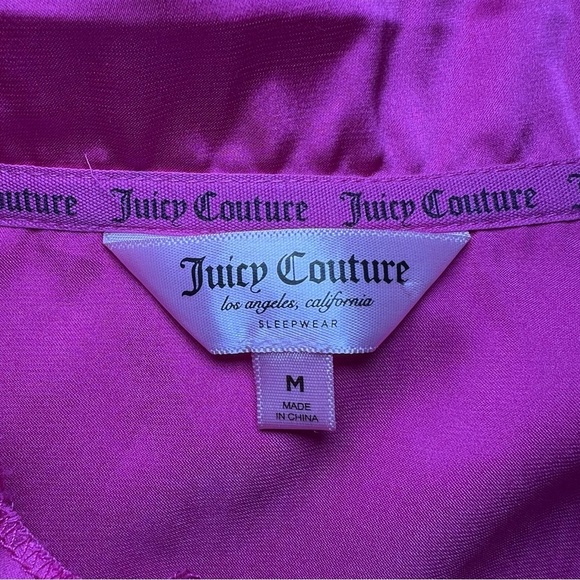 Juicy Couture Long Sleeve Satin Button Up Rhinestone Sleep Shirt Barbie Pink - Picture 5 of 7